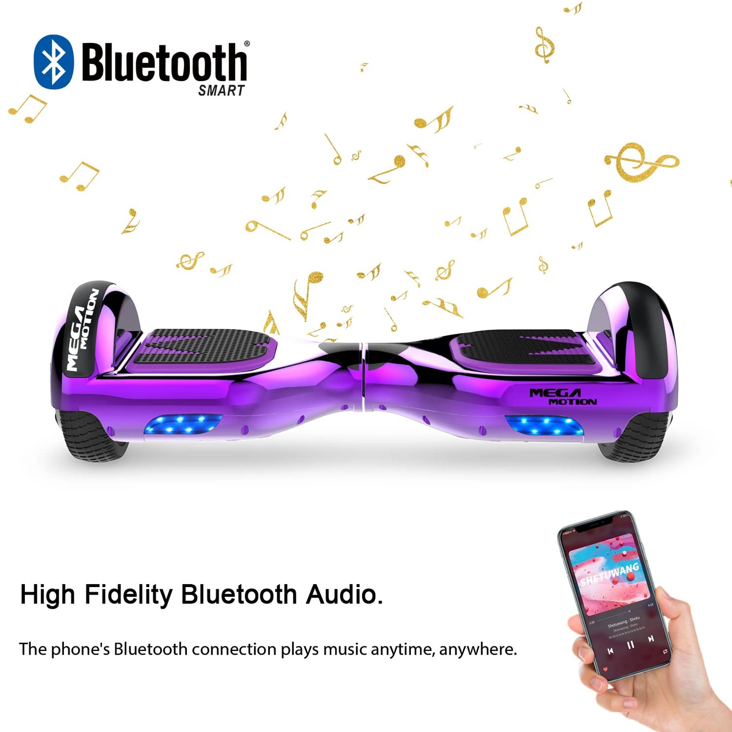 MEGA MOTION Hoverboards with Hoverkart for Kids, 6.5 inch Hoverboards with Bluetooth Speaker, with LED lights, Gift for Kids and Teens