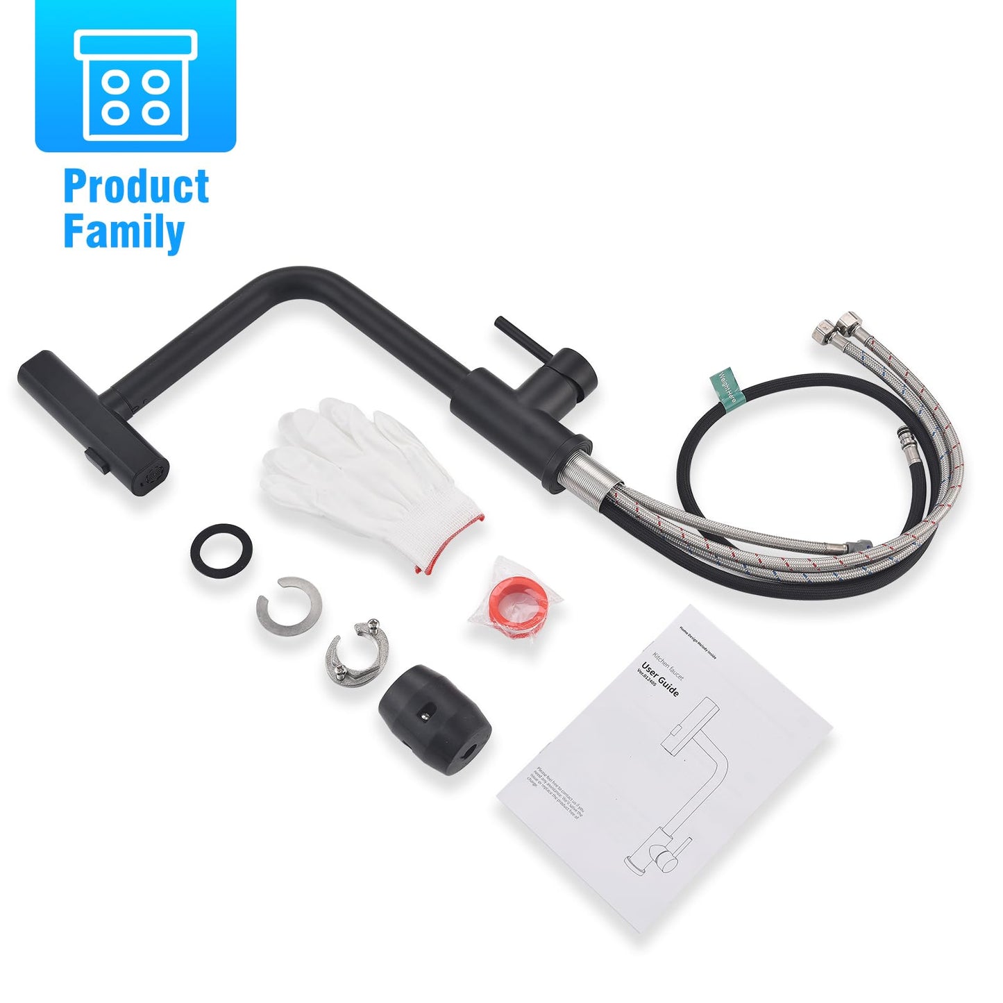 HOMELODY Black Kitchen Faucet, Pull Down Kitchen Faucet with 3 Spray Modes, Sink Faucet with Sprayer, Kitchen Faucet 360° Rotatable, Stainless Steel Mixer Tap.