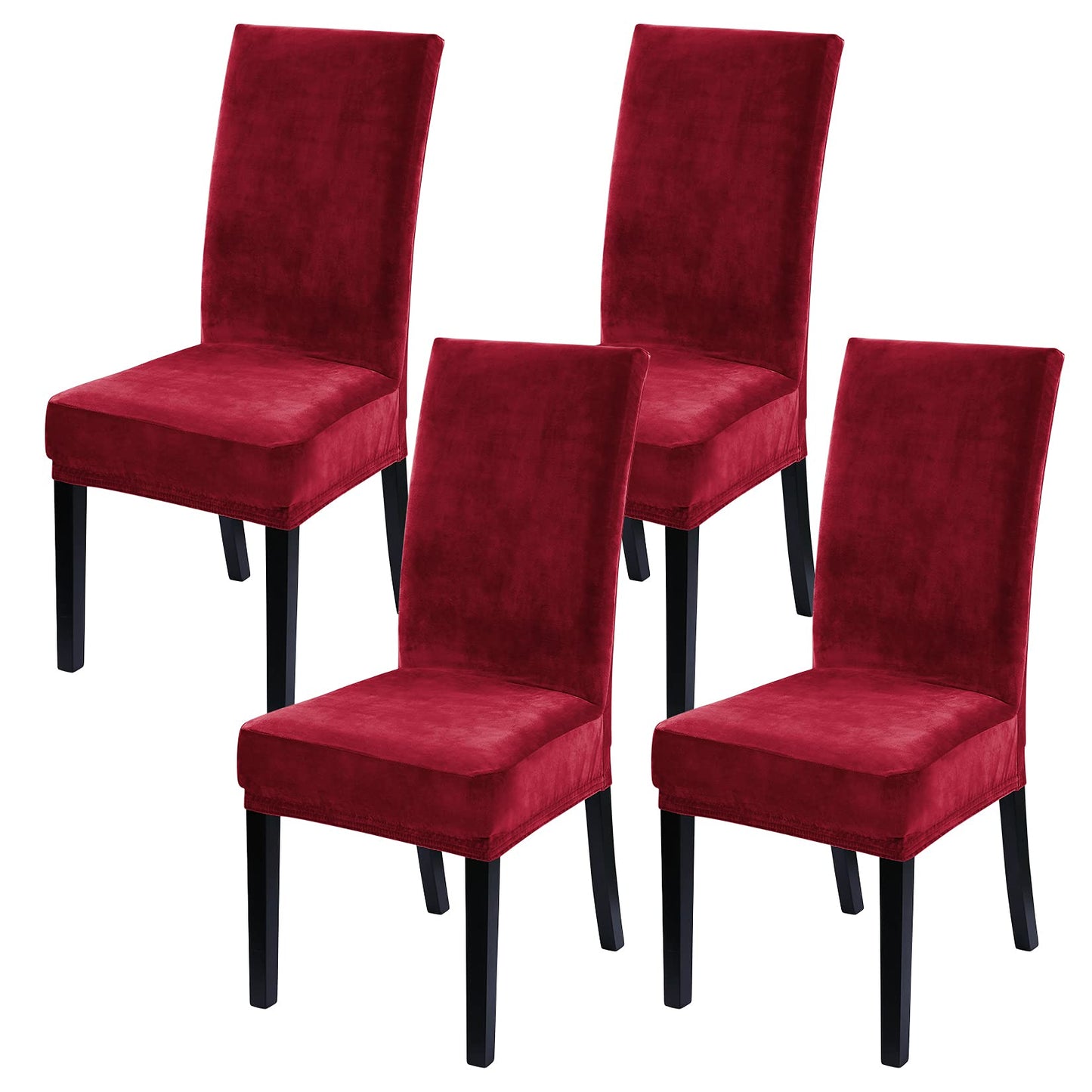 LinTimes Velvet Dining Chair Covers Stretch Chair Covers for Dining Room Velvet Chair Protection Covers Slipcover for Hotel Ceremony, Thick, Soft, Modern Style, 4-Pack Peacock Burgundy
