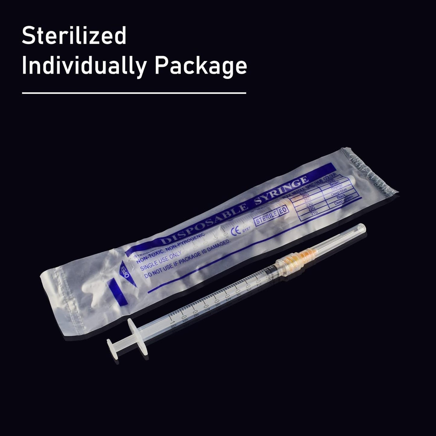 100pcs 1ml/cc 25G-25mm tip,Single Use Luer-Lock Independent Packaging, Easy to Use (100 pack)