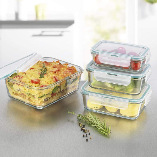 GOURMETmaxx glass food storage containers Klick-it 4-piece set | Use as lunch box or for meal prep | Dishwasher, microwave, and freezer safe | Storage box with lid