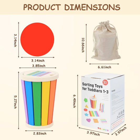 Bearoly Montessori wooden color shape sorting toy, suitable for children aged 12 to 36 months old. Educational sensory play, great gifts for kids.