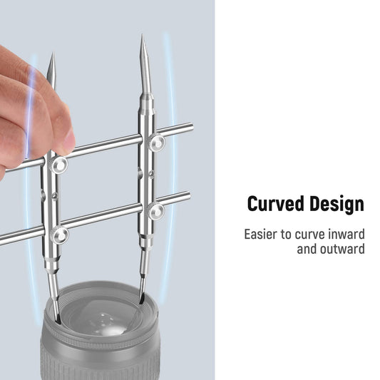 NEEWER Stainless Steel Lens Spanner Wrench, Professional Curved Double-Ended Point/Flat Tool for Removing Lenses with 4 Screws, Lens Repair Opening Key for DSLR Camera Telescope Lens