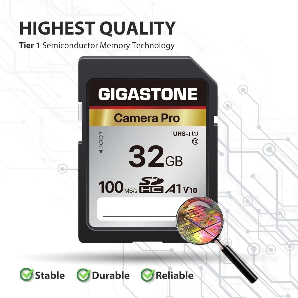GIGASTONE 32GB SDHC memory card 2-pack, Camera Pro, up to 100 MB/s, compatible with Canon Olympus digital cameras, Full HD video recording, A1 V10 UHS-I U1 Class 10.