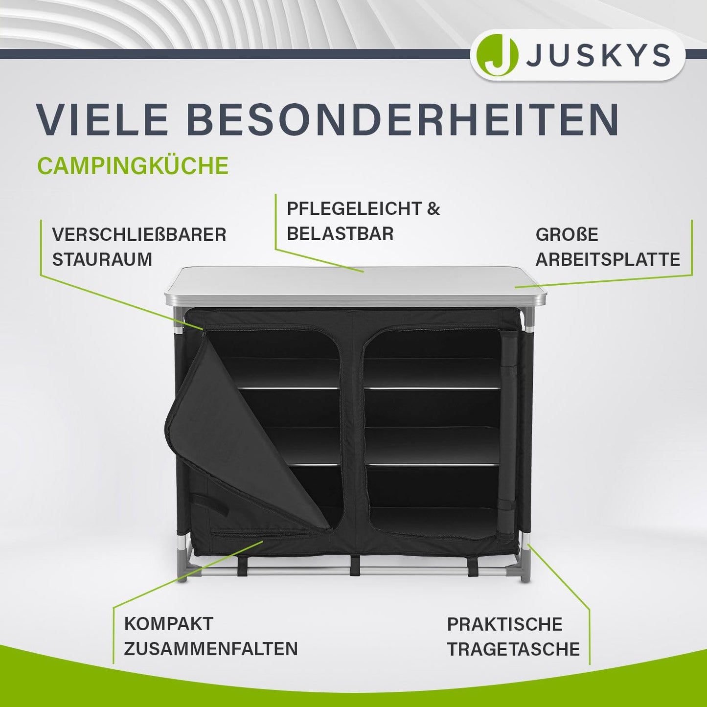 Juskys camping kitchen foldable with carrying bag - outdoor camping kitchen foldable camping cabinet - foldable kitchen box - black