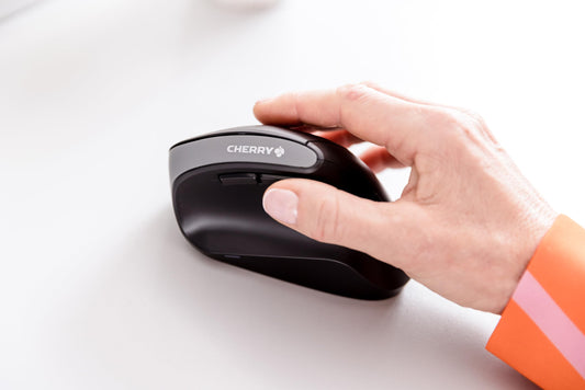 CHERRY MW 4500, ergonomic vertical mouse for right-handers, wireless (2.4 GHz), 3-level adjustable resolution up to 1200 dpi, battery-operated, black.