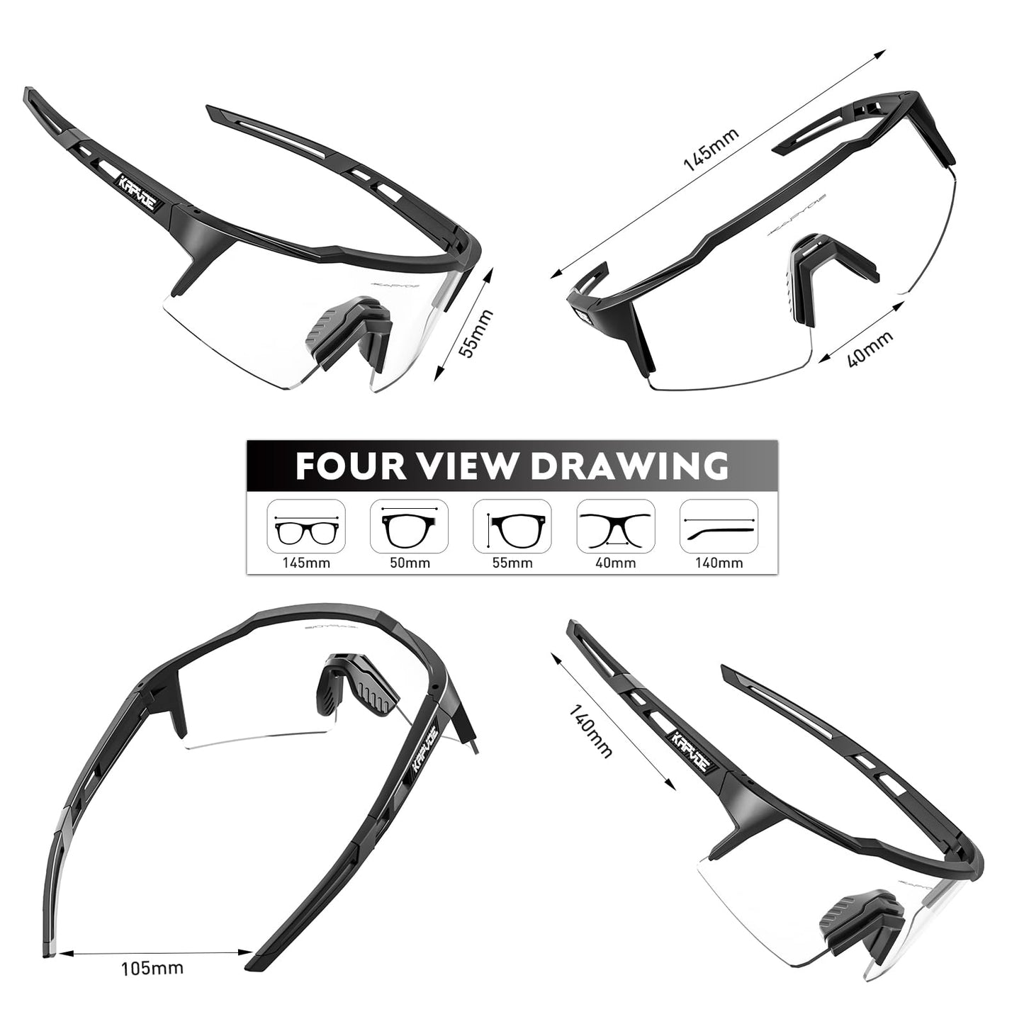 KAPVOE Photochromic Self-Tinting Cycling Glasses TR90 Frame for Men Women Clear Sports Sunglasses Sport Cycling MTB Glasses Driving Sports Baseball Running Clear Black 01