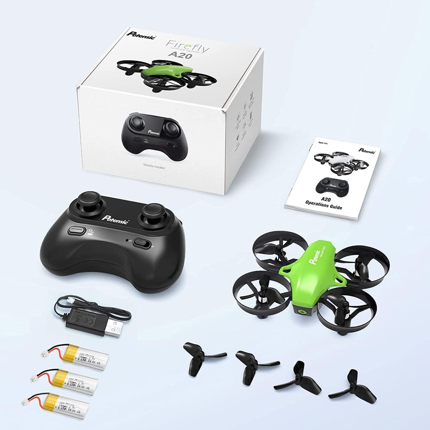Potensic Mini Drone for Kids and Beginners with 3 Batteries, RC Quadcopter, Mini Drone with Altitude Hold Mode, One Button Take off/Landing, Headless Mode, Toy Drone Helicopter A20 Green