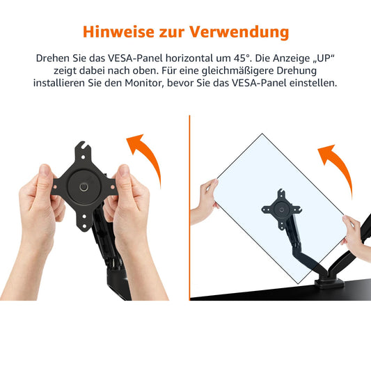 Amazon Basics dual monitor desk mount, gas spring monitor arm, adjustable, for monitors up to 27 inches (68.6 cm) in size, Black