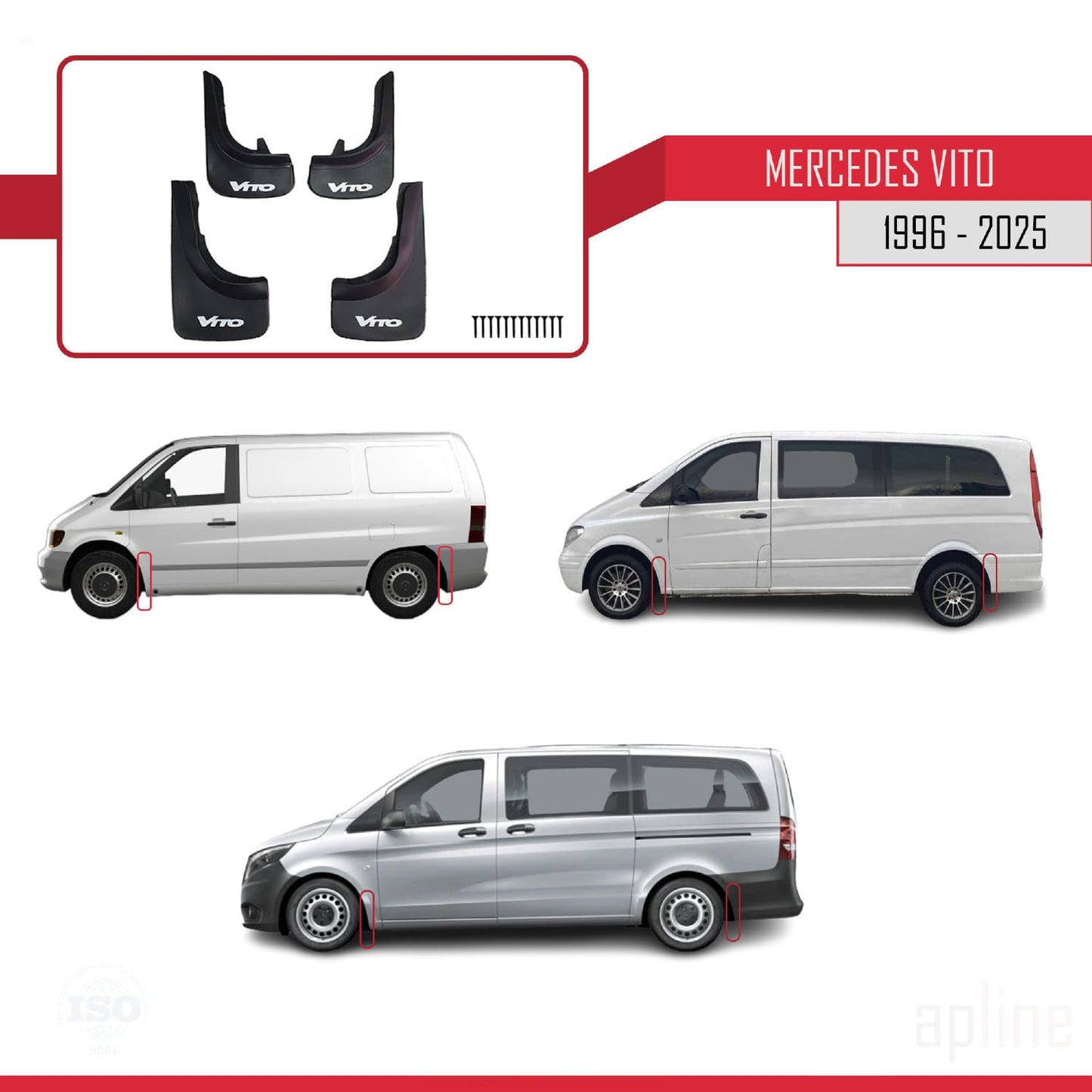 Alpine mudguards splash guard for Mercedes Vito Front + Rear 4-piece set