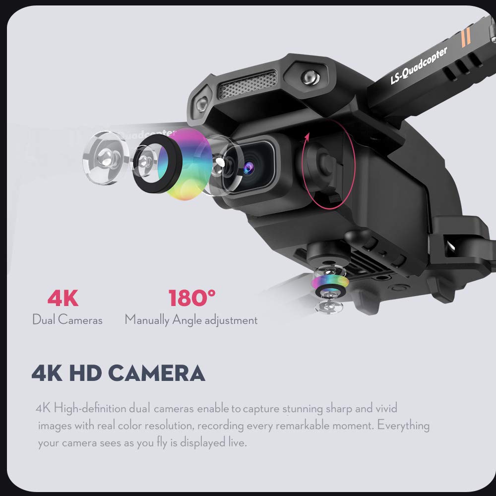 Goolsky Drone with Camera 4K, Drone Dual Camera Track Flight Gravity Sensor Gesture Photo Video Altitude Hold Headless Mode RC Quadcopter for Adults Kids