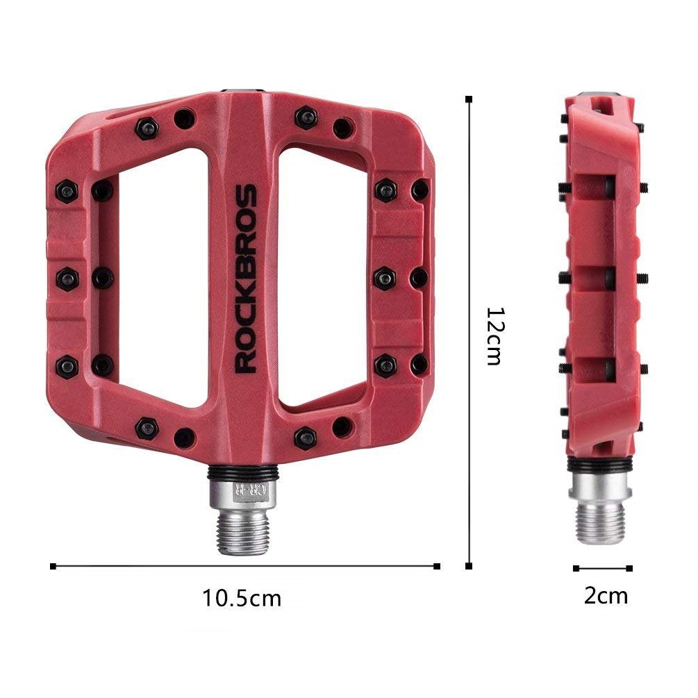 ROCKBROS Bike Pedals MTB Flat Pedals, non-slip platform pedals with stainless steel pins, ball bearings & graphite DU, Durable nylon, 9/16 inch pedals for mountain bike, trekking, city bike