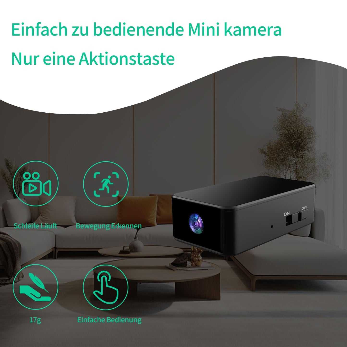 Mini camera, 1080P full HD WiFi camera, 140° wide angle WiFi camera live transmission mobile app, battery-powered WiFi connectivity with motion detection for home office repository.