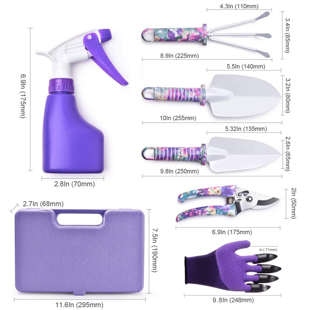 WISDOMLIFE 6-Piece Garden Tool Set Garden Tools Gift Set Anti-Slip Handle with Anti-Rust Trowel, Gardening Gloves, Pruner, Water Sprayer, and Case