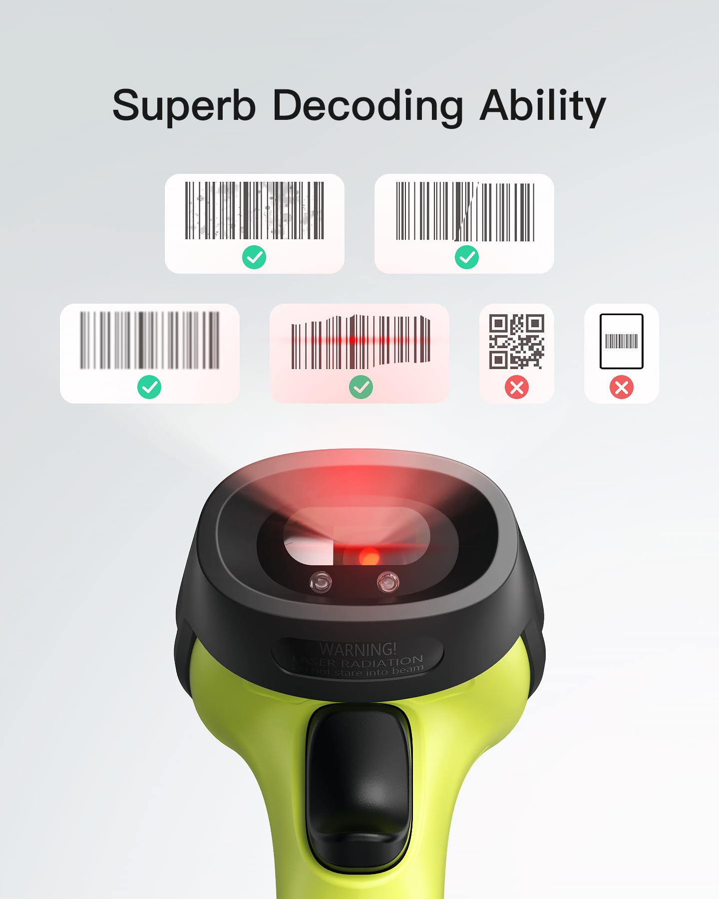 Inateck Barcode Scanner Wireless 2.4 GHz, 35m range, automatic fast and accurate scanning, 180 days standby time, BCST-60
