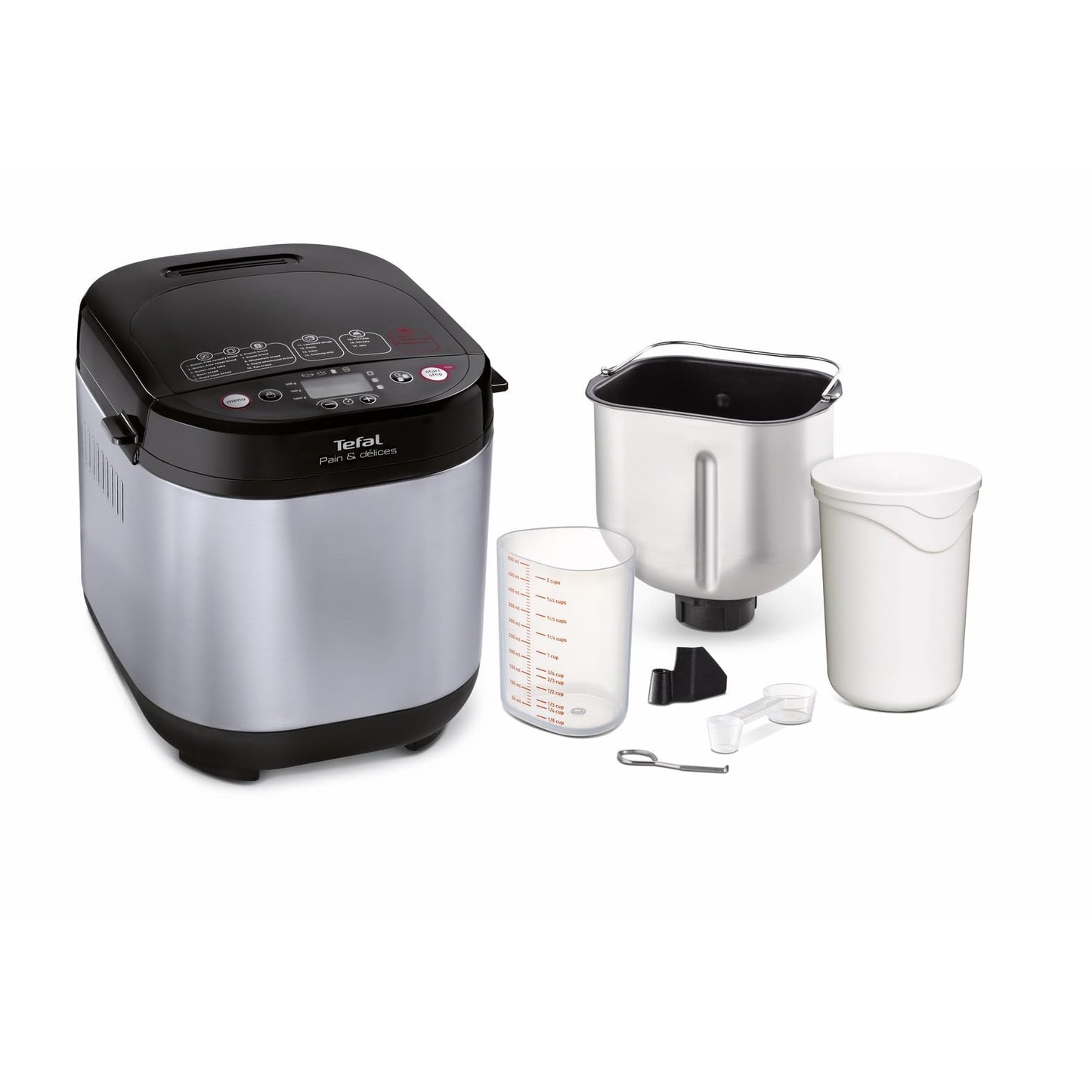 Tefal Bread Maker Pain & Délices, 20 baking programs, 3 adjustable loaf sizes and crust settings, also for cakes - pizzas - pasta dough, non-stick baking pan, black/stainless steel, PF240E