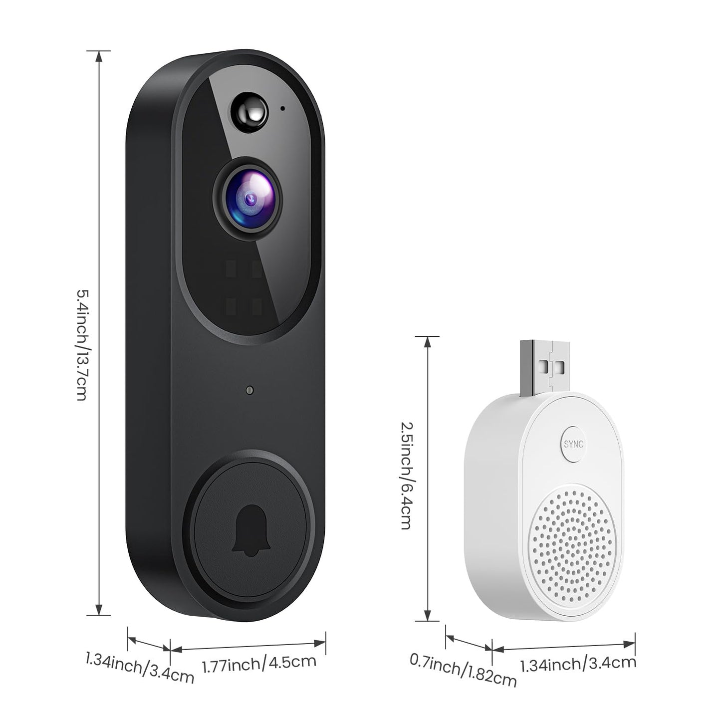 Guggre Wireless Smart Video Doorbell, Night Vision 1080p Camera, Motion Sensor, Weatherproof Doorbell with Alarm, 2-Way Audio, including mounting bracket and accessories for increased home security.
