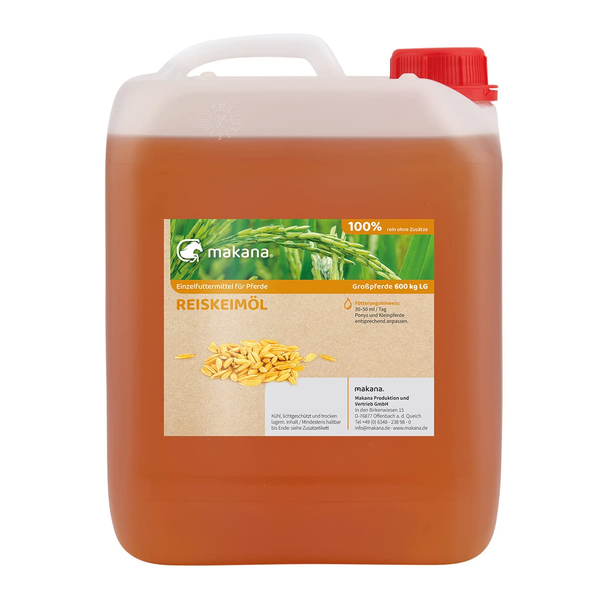 Makana Rice Bran Oil for Animals, refined and 100% pure, 5000 ml canister