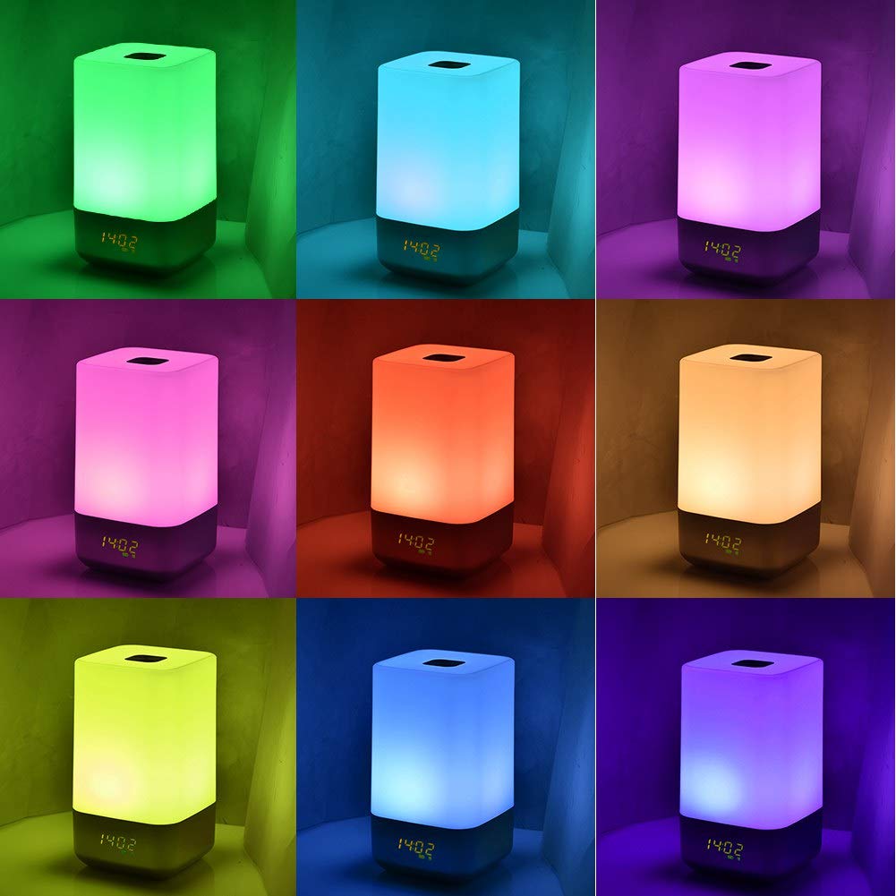 Wake-up light alarm clock, Finether Sunrise alarm clock with 5 nature sounds, USB rechargeable night light touch control lamp.