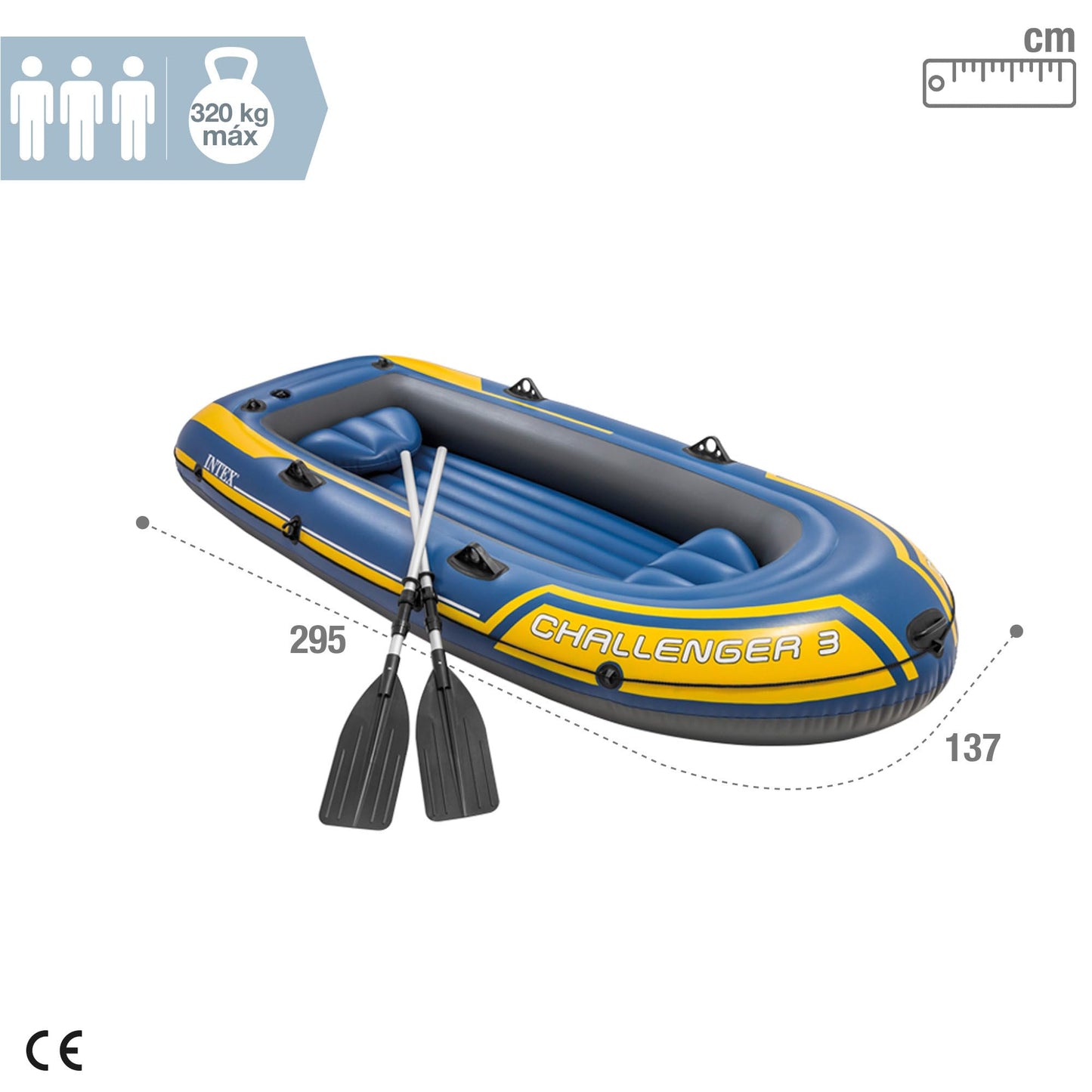 Intex Challenger 3 Set Inflatable Boat - 295 x 137 x 43 cm - 3-piece - Blue/Yellow, 68370NP, 6.5 kg