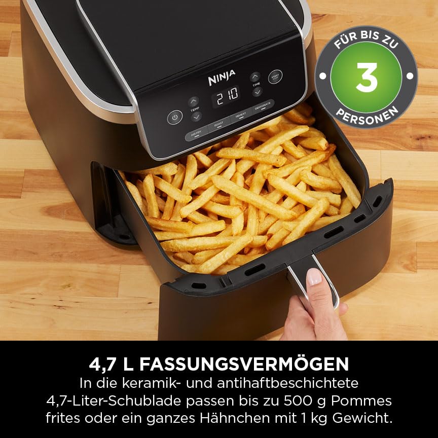 Ninja PRO Air Fryer, 4.7L, single-basket air fryer, 4-in-1, for 1-2 servings, digital, cook from frozen, non-stick drawer & crisper basket, black AF140EU.