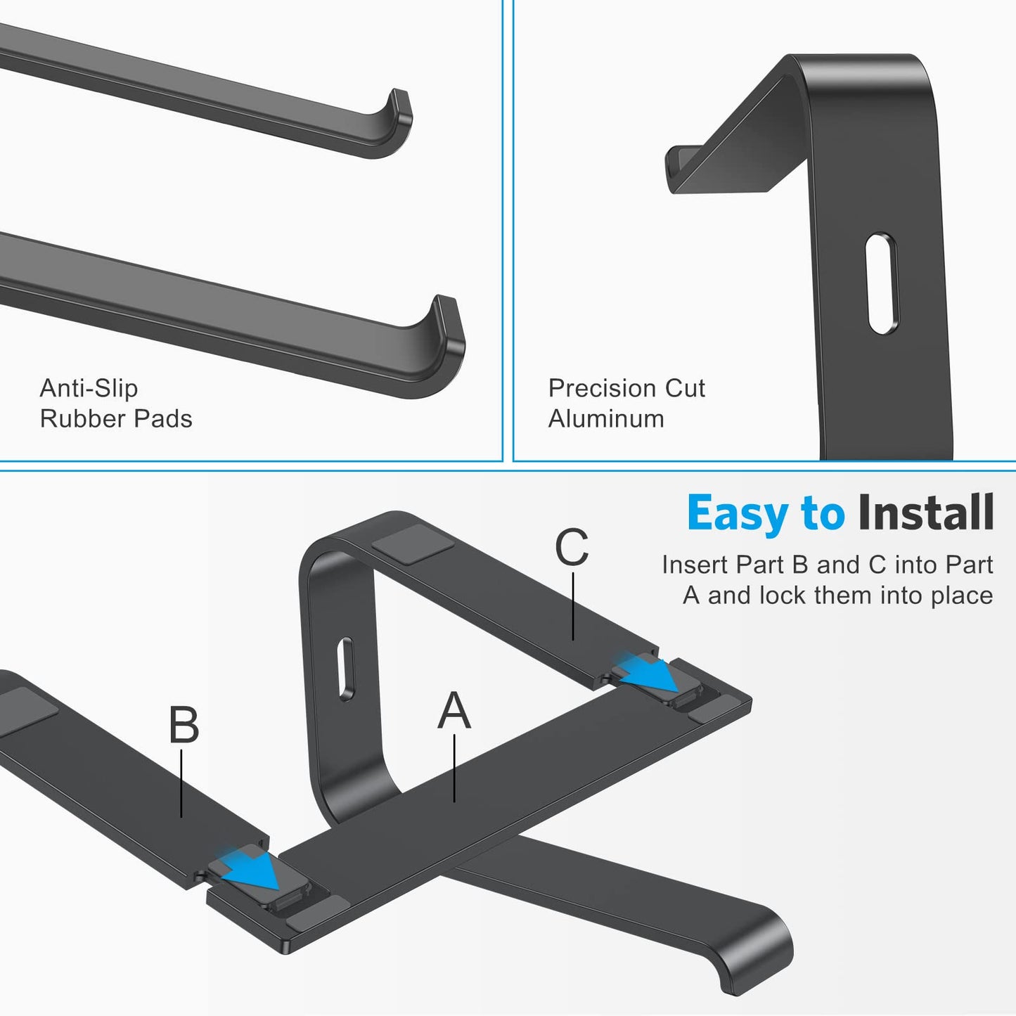 OMOTON Laptop Stand, Notebook Stand with Ventilation, Universal PC Riser Ergonomic Laptop Holder Aluminum for Laptops in 10-15.6 inches like MacBook Pro/Air, HP, Dell, Lenovo, Huawei, Black