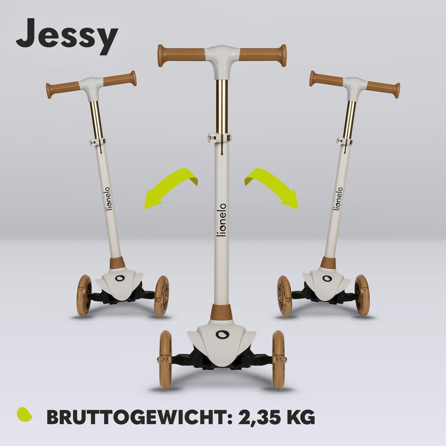 LIONELO Jessy Premium kids tricycle scooter with LED wheels for children 3 years up to 50 kg, height adjustable and non-slip platform, foldable scooter. Scooter for toddler boy girl.