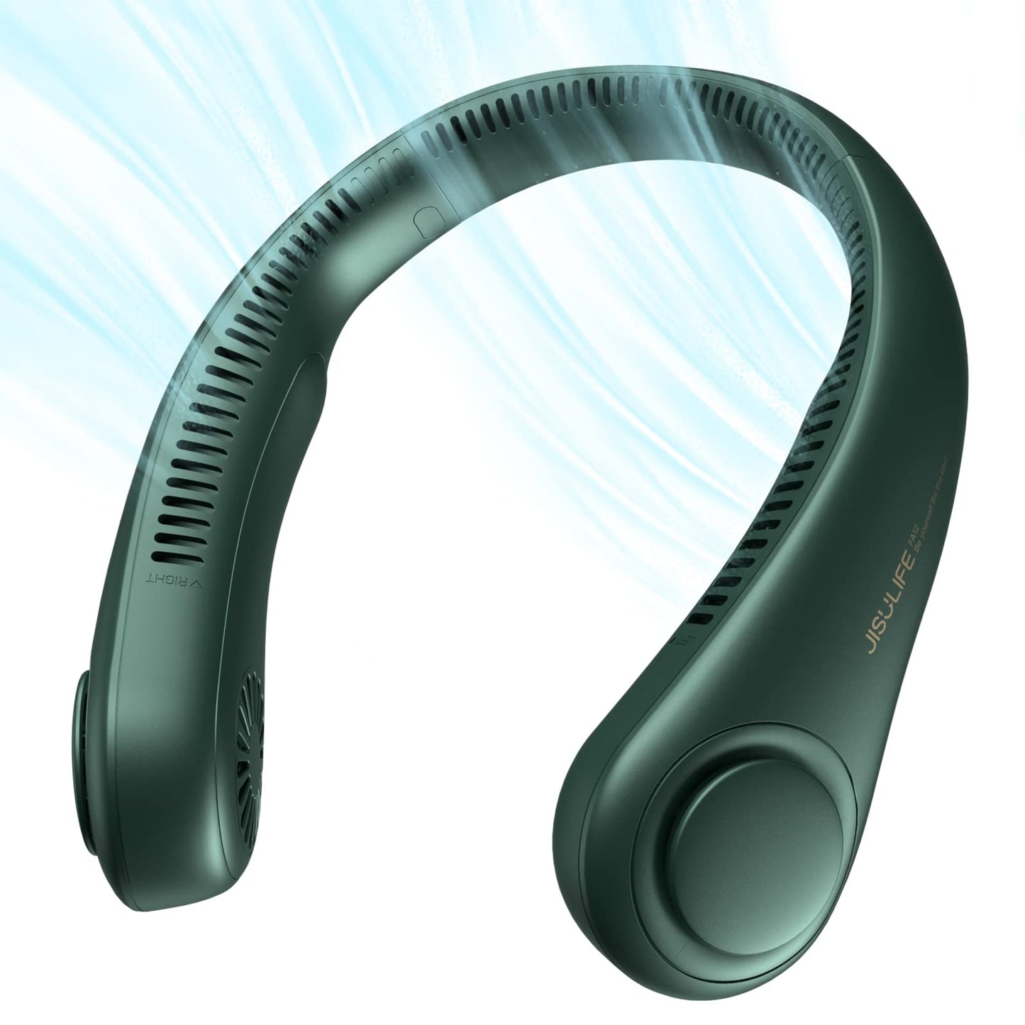 JISULIFE Portable Neck Fan, Bladeless Neck Fan, 5 Speeds, 4000mAh Battery Operated Portable Personal Fan, Gift for Women and Men - Dark Green
