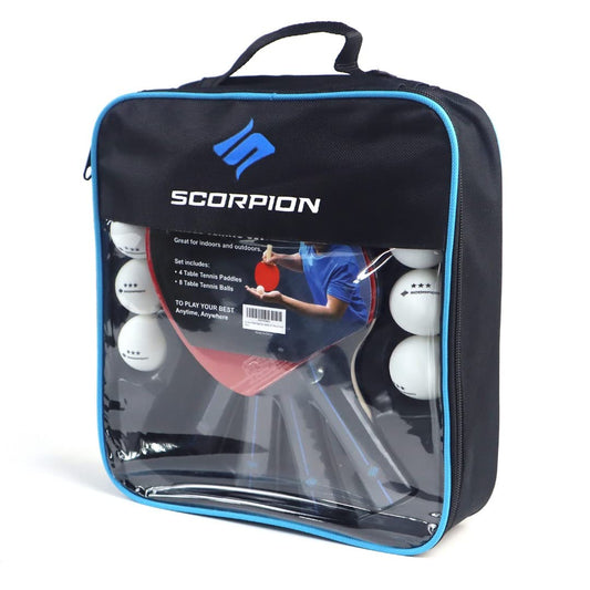 Scorpion Table Tennis Racket, Balls, Professional Ping Pong 5 Layer Wood Blade Table Tennis Racket Set for 2 or 4 Players, Stylish Storage Case, perfect for Indoor/Outdoor.