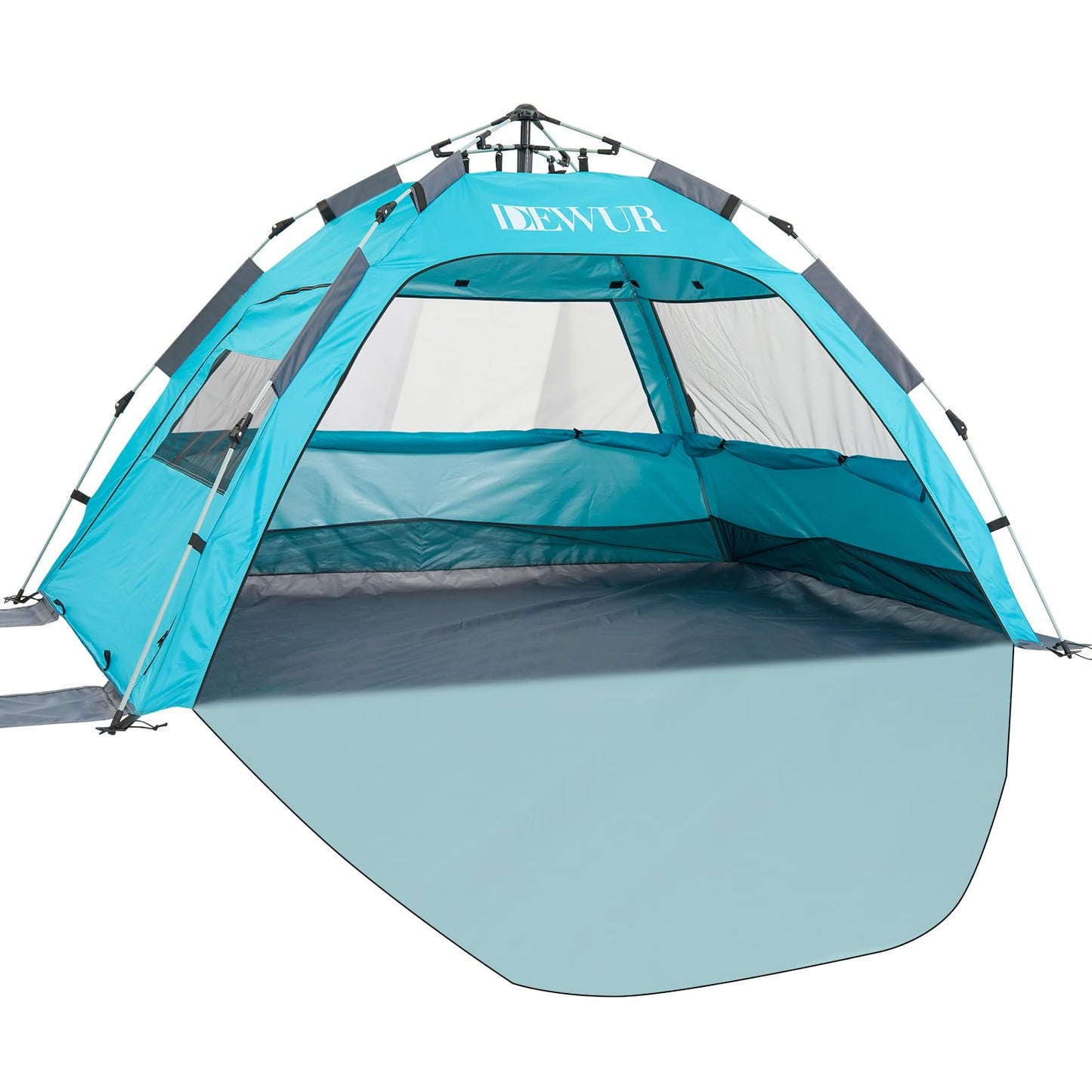 Dewur Beach Tent 2-4 People Pop Up Beach Shelter UPF 50+ UV Sun Protection Waterproof for Family Beach Camping Garden, Blue