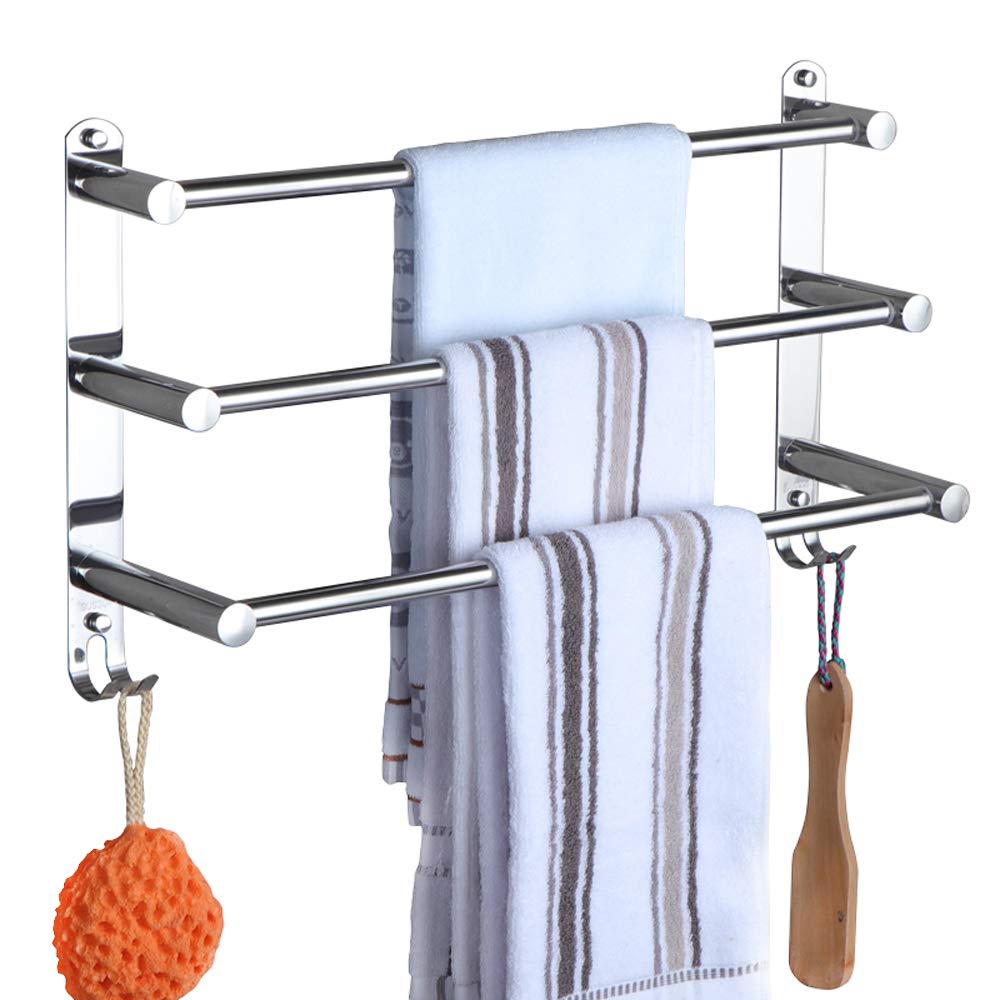 Towel rack chrome HONPHIER® Stainless steel towel bar with hooks Retractable 49-90CM towel bar Wall-mounted towel holder for bathroom kitchen toilet hotel towel rack