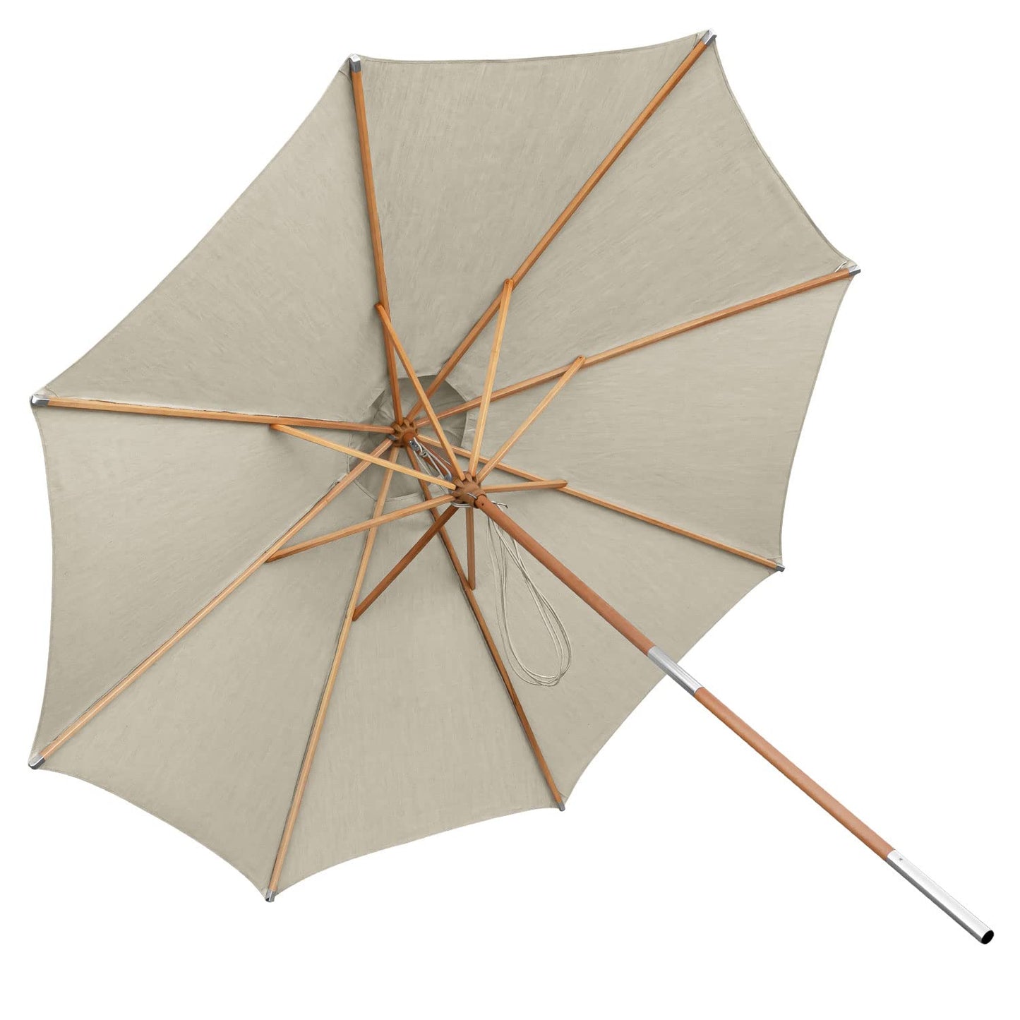 anndora Sun Umbrella Linen Cotton 300 cm round, Color: Dark Natural, Frame Wood, Canopy Linen-Cotton Blend fabric