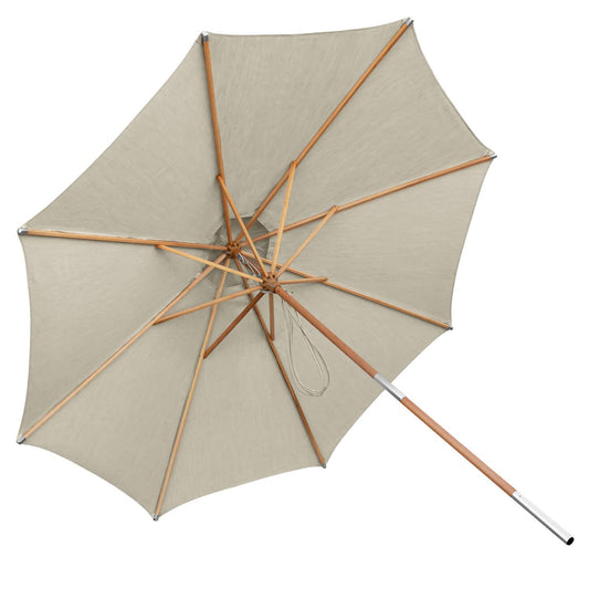 anndora Sun Umbrella Linen Cotton 300 cm round, Color: Dark Natural, Frame Wood, Canopy Linen-Cotton Blend fabric
