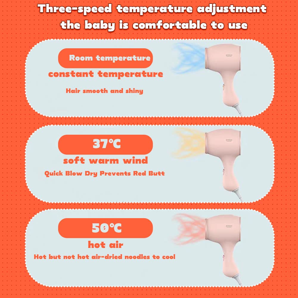 Lotvic children's hair dryer, 550W mini hair dryer for girls, hair dryer for kids, kids hair dryer with 3 temperatures, travel hair dryer for children, cute mini hairdryer, lightweight and durable, soft touch casing (pink)