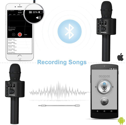 BONAOK Bluetooth Karaoke Microphone for Adults, Portable 3 in 1 Karaoke Mic, Handheld Home Birthday Gift Karaoke Microphone for iPhone, for Android, for PC, for Smartphone (Black)