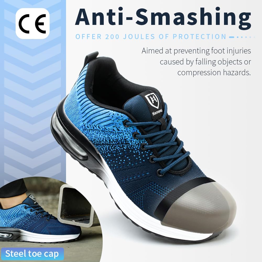 Nasogetch safety shoes for women and men Steel toe cap shoes Work shoes Athletic Breathable Blue EU 37