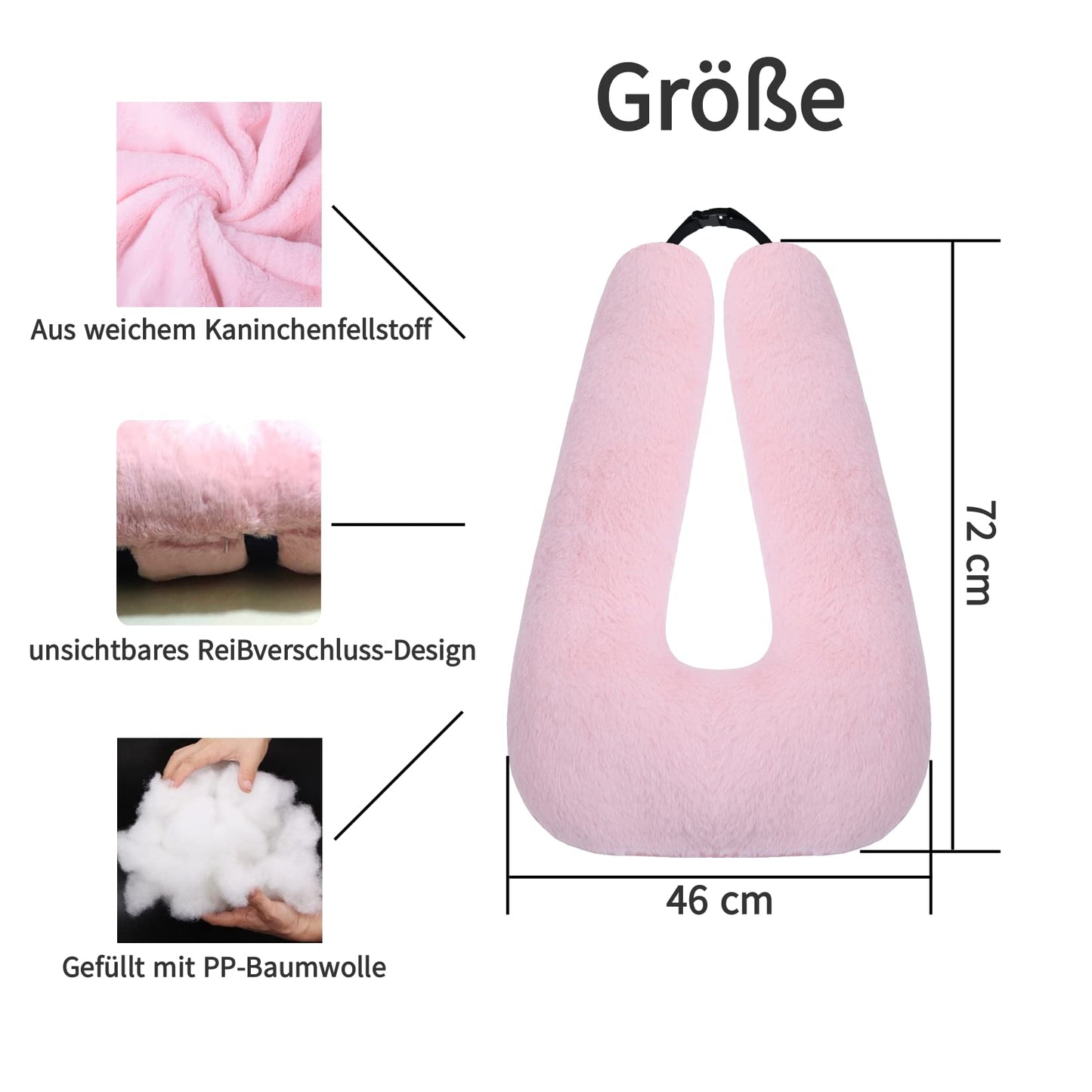 FHSGGP travel pillow child neck pillow car sleeping pillow for long journeys U-shape car safety belt pillow travel pillow for kids artificial rabbit fur pink