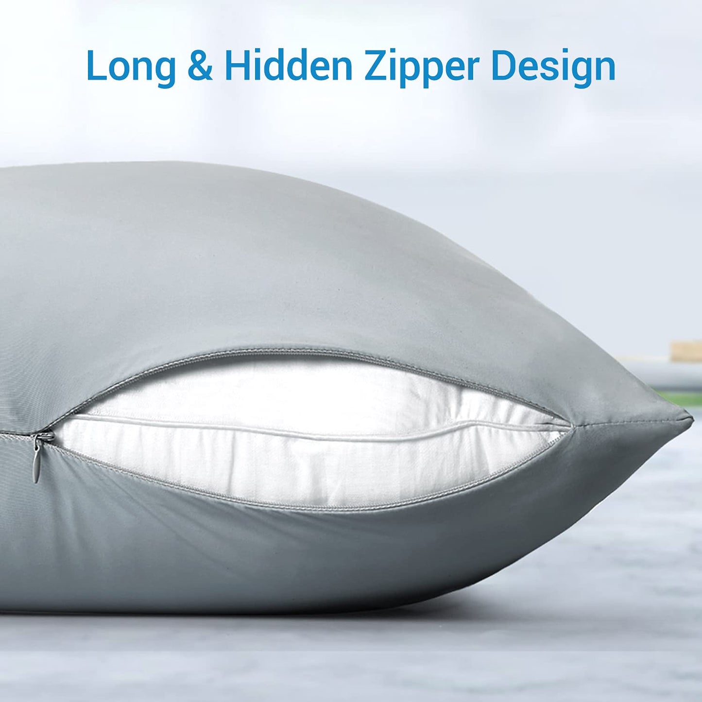 Luxear cooling pillowcase set of 2, pillowcase elastic with Arc-Chill cooling fibers breathable, silky pillowcases with zipper, hair/skin friendly pillow cover, 40x80cm-Gray