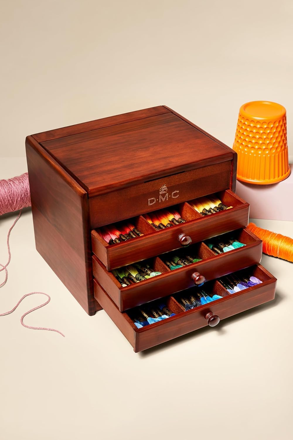 DMC wooden storage box, including 120 threads