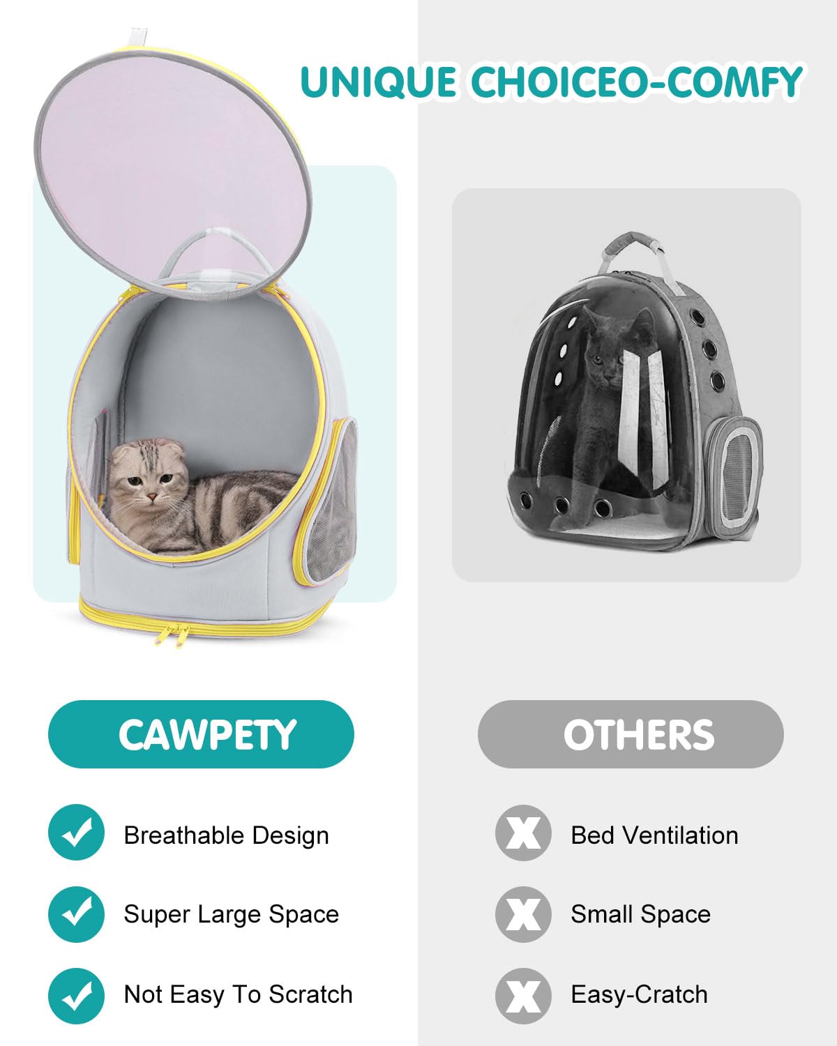 PETCUTE Cat Carrier Backpack, Pet Backpack Space Capsule with Removable Mat, Foldable Backpack for Pets Cats Dogs, Dog Carrier Backpack with Safety Leash for Travel Hiking Camping
