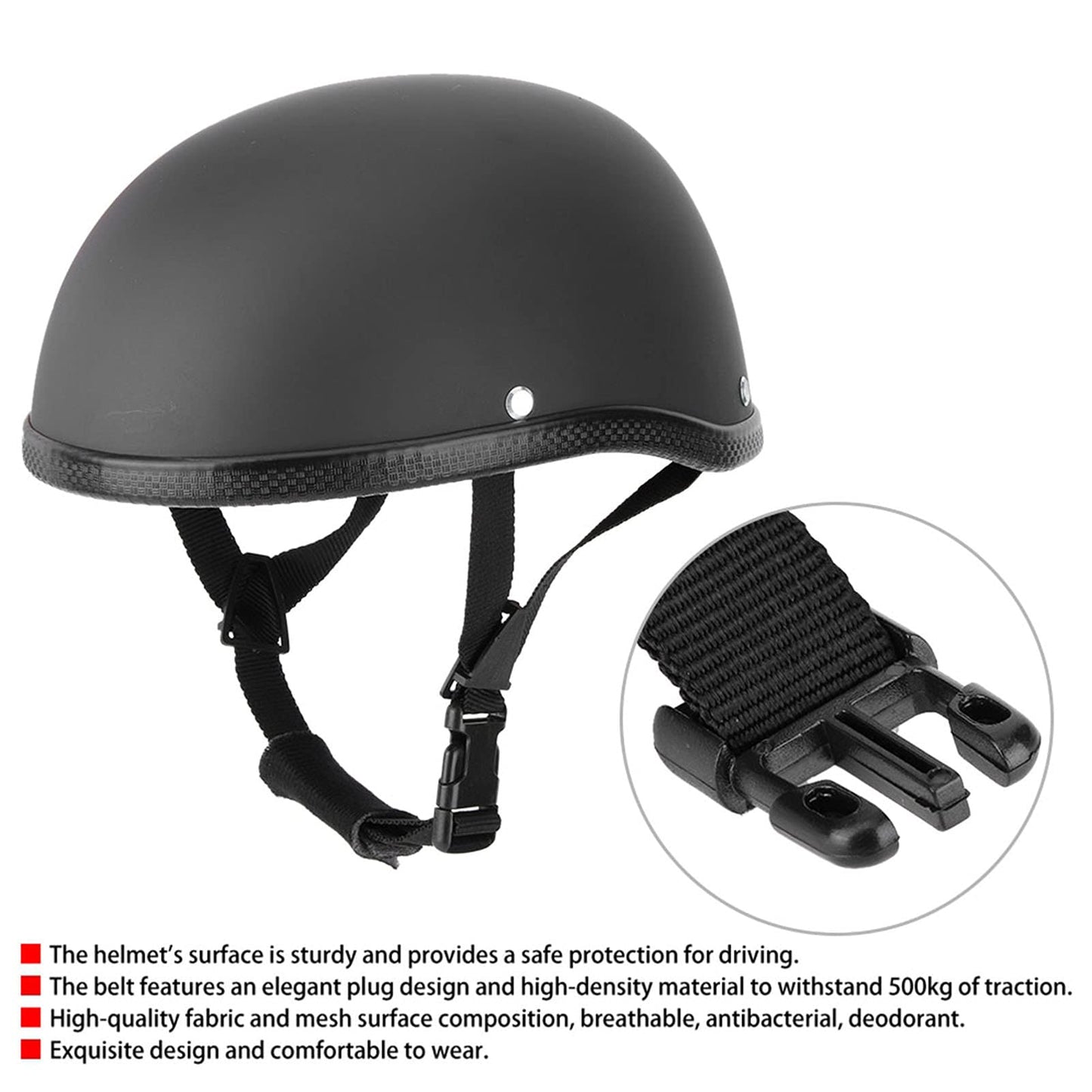 Half helmets motorcycle helmet, retro half shell helmet matte black protective shell helmet with adjustable quick release buckle universal for motorcycle, scooter bike, e-bike.