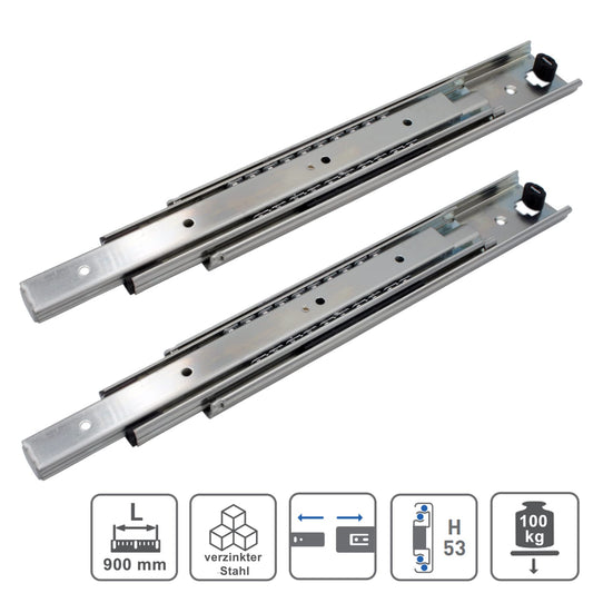 BRESKO 1 pair (2 pieces) heavy-duty pull-out 30-100 cm 100 kg load capacity heavy-duty rail drawer slide full extension heavy-duty ball bearing guide (900 mm)