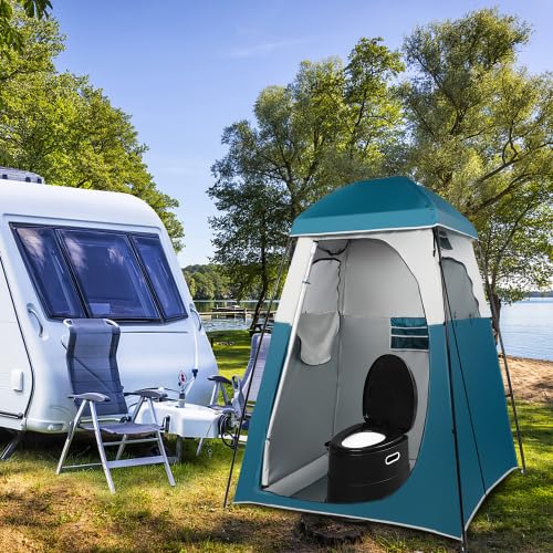 Bonnlo Portable Camping Toilet, Removable Inner Bucket Mobile Toilet with Seat, Lid, and Toilet Paper Holder, for Camping (Black)