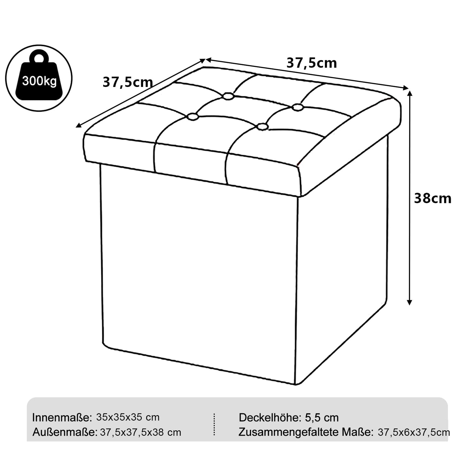 WOLTU 2er Set storage ottomans with foldable lid, upholstered linen seat, 37.5x37.5x38CM (LxWxH), Brown.