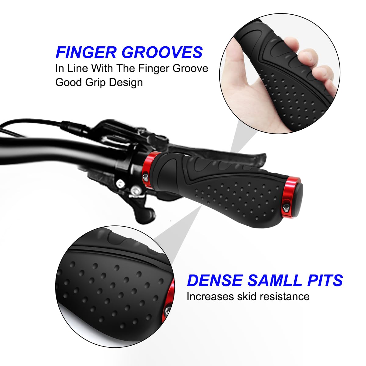 REETEE Bicycle Grips Non-Slip Handlebar Grips Ergonomic MTB Grips, Two Sides Lock-On Design Handlebar Grips for 22.2mm, Mountain Bike, Road Bike Handlebar (Black Red)