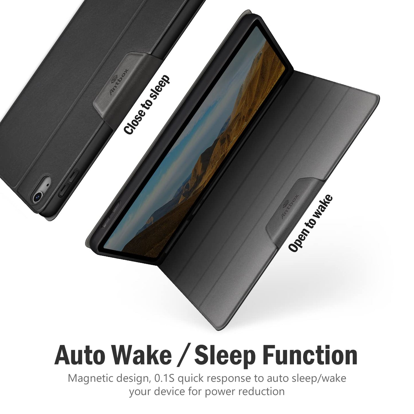 Antbox case for iPad (A16) 11th generation 2025 11-inch/iPad 10th generation 2022 10.9-inch with pencil holder Pencil Holder Auto Sleep/Wake Function PU Leather Cover Protective Case (Black)