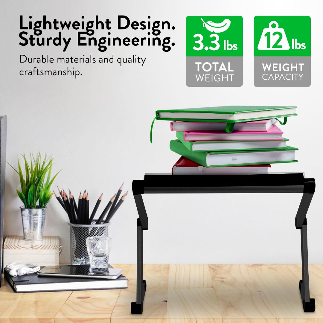 Uncaged Ergonomics Adjustable Book and Laptop Stand - portable aluminum stand for textbooks, cookbooks, recipe books, and tablets.