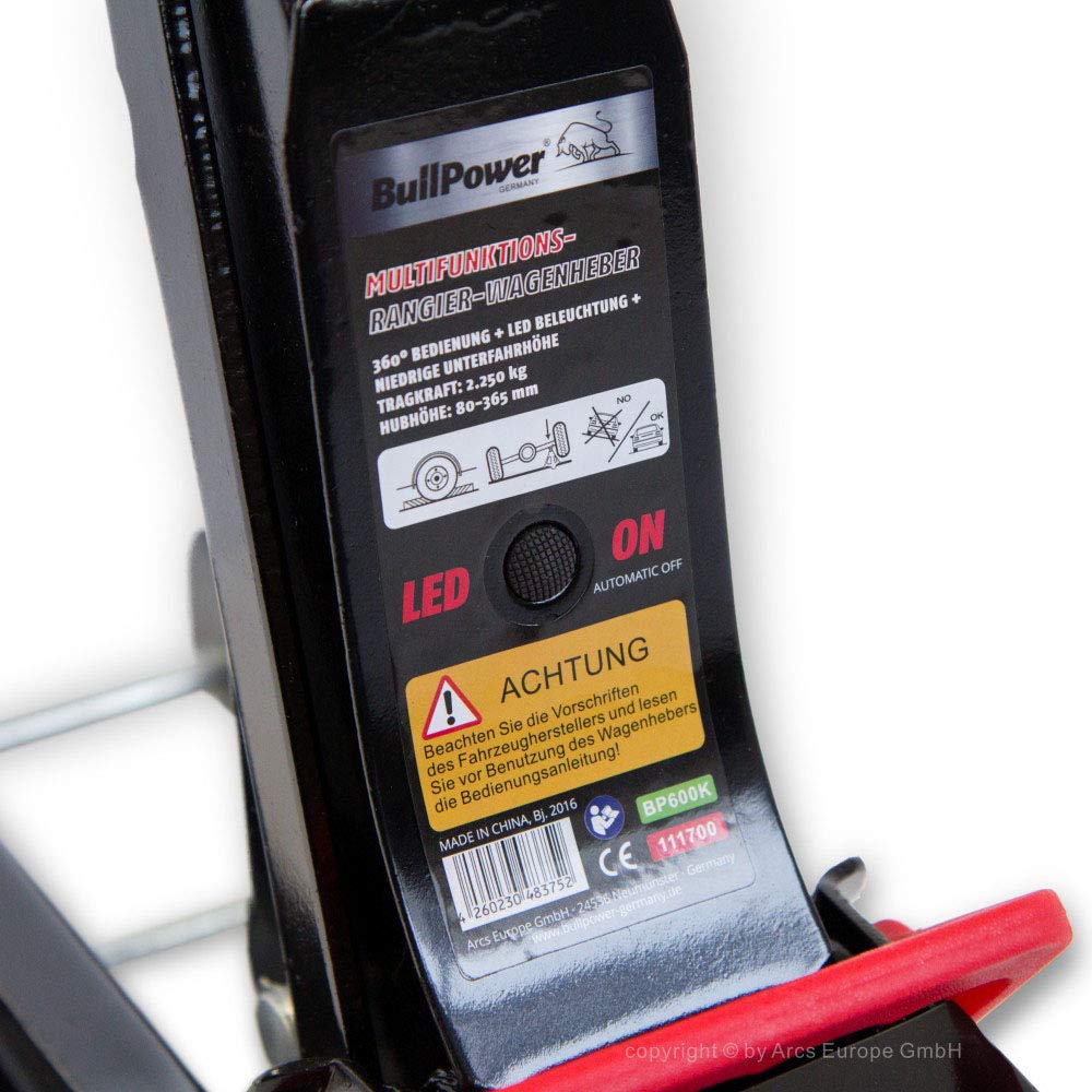 BullPower BP600K Jack - Hydraulic 2250kg Low Profile Trolley Jack for lowered vehicles with LED lighting and socket nuts.