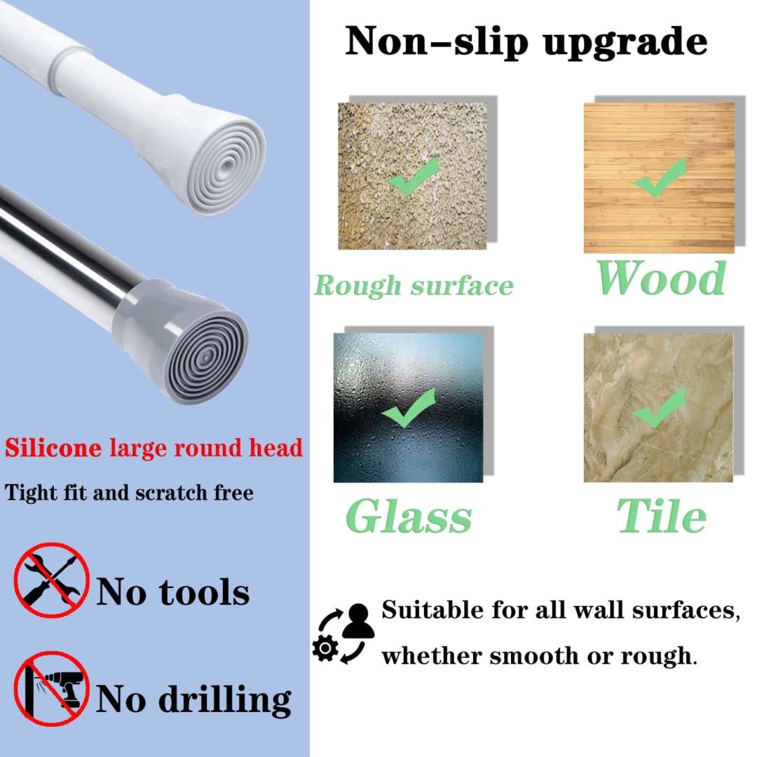 1 Piece Curtain Rod Without Drilling Clamp Rod Extendable Curtain Rod for Bathroom, Window, Wardrobe, Ø19/22mm, 70-120cm, Light Silver