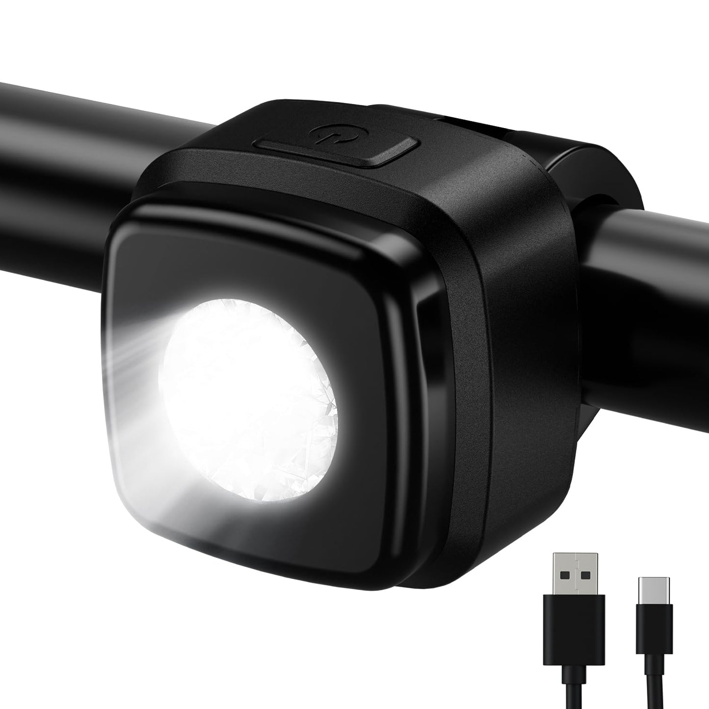 OnMeto Front Bike Light, IPX5 Waterproof Bicycle Lamp, USB Type-C Rechargeable Bike Light for Bike (Black)